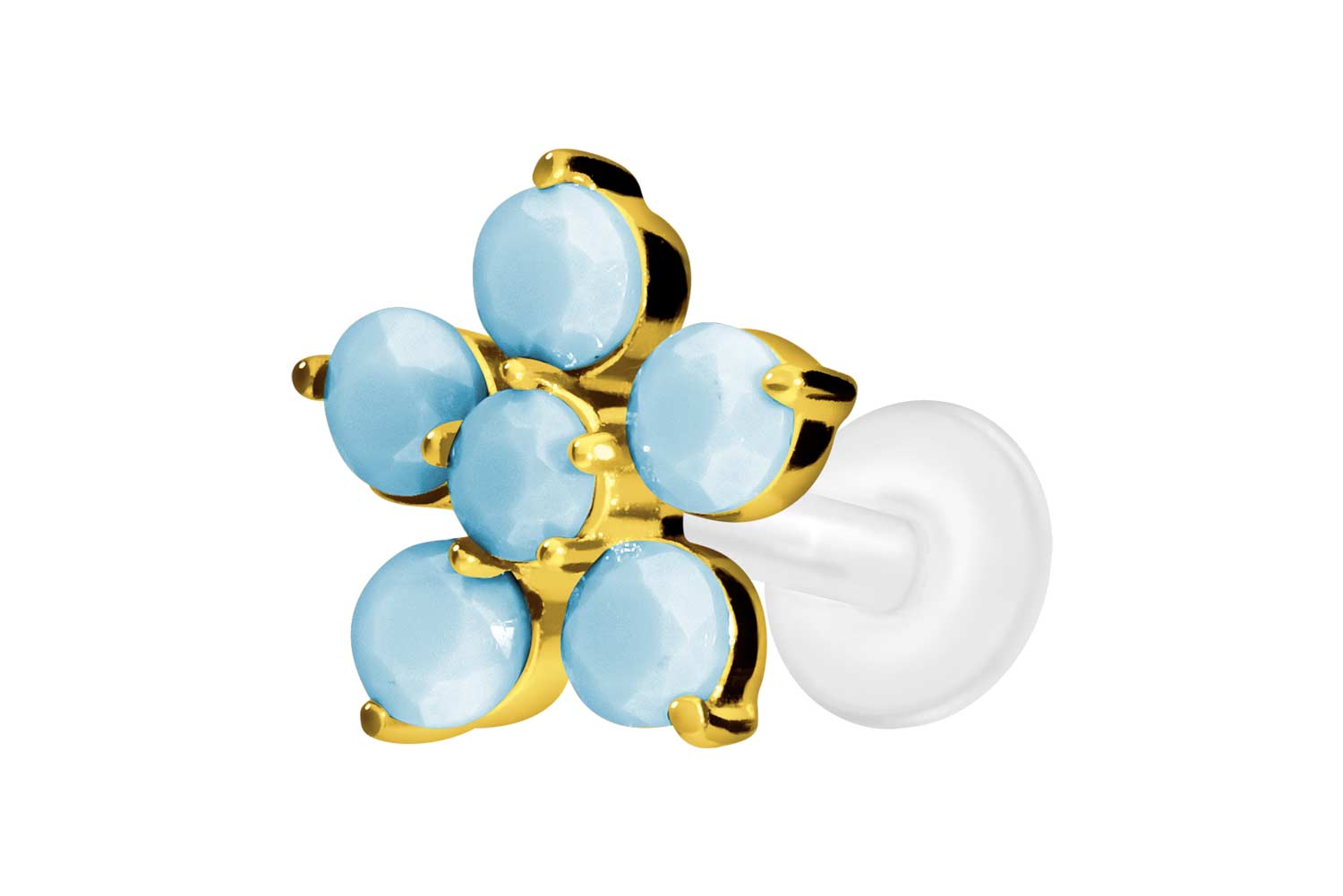 PTFE Labret Piercing mit Innengewinde + Titan-Aufsatz BLUME + SYNTHETISCHE TÜRKISE